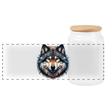 Wolf - Panorama Keksdose mit Holzdeckel - Weiß - Vorne