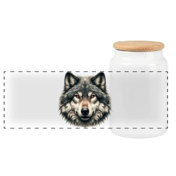 Wolf - Panorama Keksdose mit Holzdeckel - Weiß - Vorne