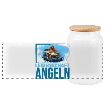 Leidenschaft Angeln - Panorama Keksdose mit Holzdeckel - Weiß - Vorne