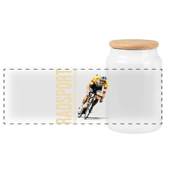 Radsport ist die Verbindung von Körper, Geist... - Panorama Keksdose mit Holzdeckel - Weiß - Vorne