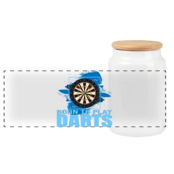 Born to play Darts - Panorama Keksdose mit Holzdeckel - Weiß - Vorne