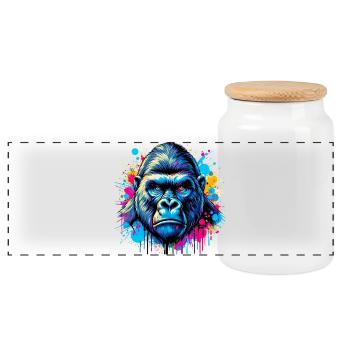 Gorilla - Panoramic Cookie Jar with Wooden Lid - white - Front