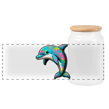 Delfin - Panorama Keksdose mit Holzdeckel - Weiß - Vorne