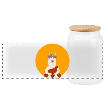 Meditating Lama - Panoramic Cookie Jar with Wooden Lid - white - Front