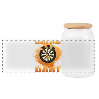 Coole Opas spielen Dart - Panorama Keksdose mit Holzdeckel - Weiß - Vorne