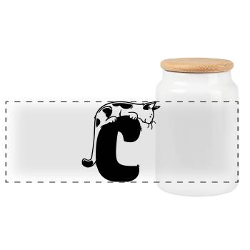 Cat Letter C - Panoramic Cookie Jar with Wooden Lid - white - Front
