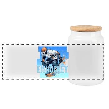 Eishockey - Panorama Keksdose mit Holzdeckel - Weiß - Vorne