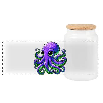 Octopus - Panoramic Cookie Jar with Wooden Lid - white - Front