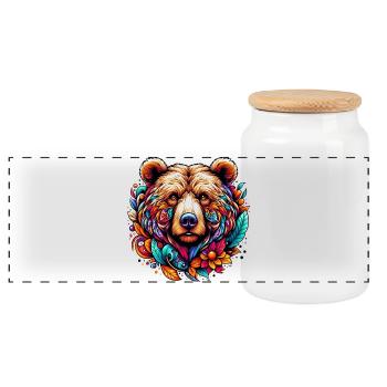 Bear - Panoramic Cookie Jar with Wooden Lid - white - Front