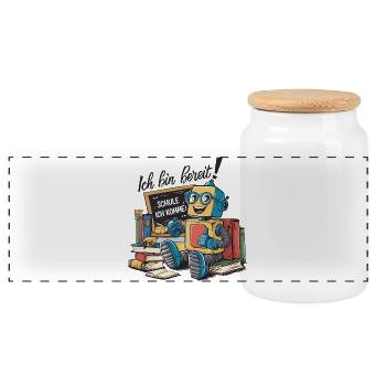 Einschulung erster Schultag kleiner Roboter - Panorama Keksdose mit Holzdeckel - Weiß - Vorne
