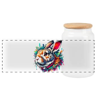 Rabbit - Panoramic Cookie Jar with Wooden Lid - white - Front