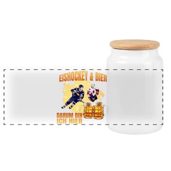 Eishockey und Bier - Darum bin ich hier - Panorama Keksdose mit Holzdeckel - Weiß - Vorne
