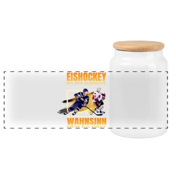 Eishockey ist der schönste Wahnsinn den es gibt - Panorama Keksdose mit Holzdeckel - Weiß - Vorne