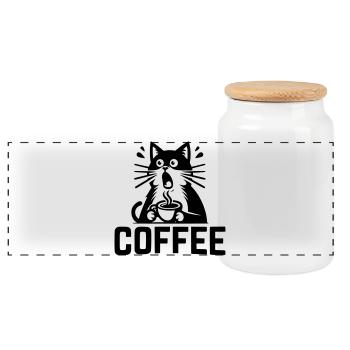 Katzen-Kaffee - Panorama Keksdose mit Holzdeckel - Weiß - Vorne