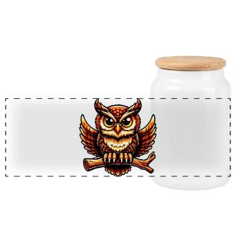 Owl - Panoramic Cookie Jar with Wooden Lid - white - Front