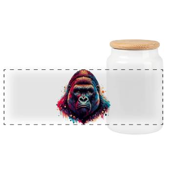 Gorilla - Panorama Keksdose mit Holzdeckel - Weiß - Vorne