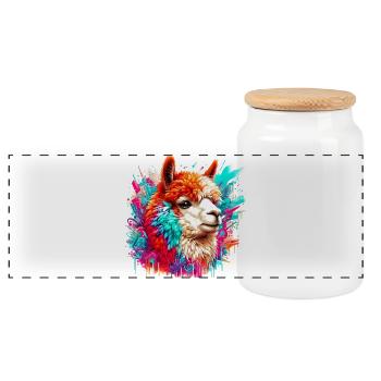 Alpaca - Panoramic Cookie Jar with Wooden Lid - white - Front