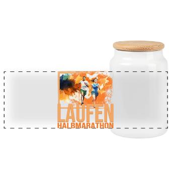 Laufen - Halbmarathon - Panorama Keksdose mit Holzdeckel - Weiß - Vorne