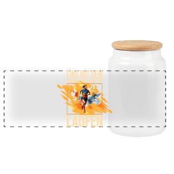 Eins mit dem Sport - Laufen - Panorama Keksdose mit Holzdeckel - Weiß - Vorne