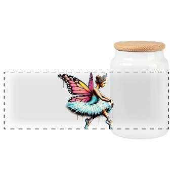 Ballerina mit Schmetterlingsflügeln, Schmetterlingen, Tutu - Panorama Keksdose mit Holzdeckel - Weiß - Vorne