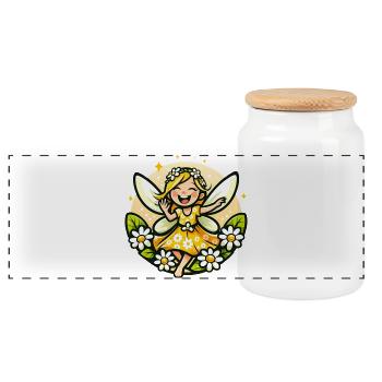 Süße Fee Gänseblümchen Blumenmädchen Lächeln - Panorama Keksdose mit Holzdeckel - Weiß - Vorne