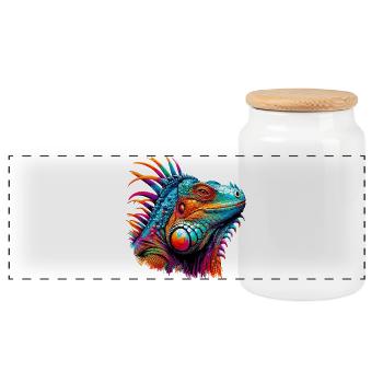 Iguana - Panoramic Cookie Jar with Wooden Lid - white - Front