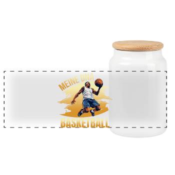Meine DNA - Basketball - Panorama Keksdose mit Holzdeckel - Weiß - Vorne