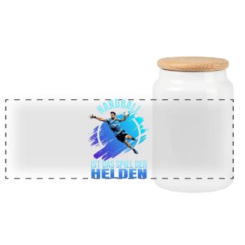 Handball ist das Spiel der Helden - Panorama Keksdose mit Holzdeckel - Weiß - Vorne