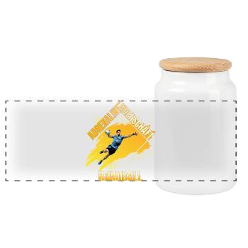Adrenalin - Leidenschaft - Handball - Panorama Keksdose mit Holzdeckel - Weiß - Vorne