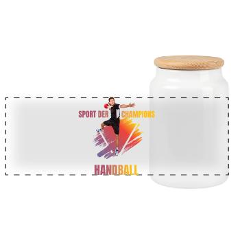 Sport der Champions - Handball - Panorama Keksdose mit Holzdeckel - Weiß - Vorne