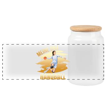 Meine DNA - Handball - Panorama Keksdose mit Holzdeckel - Weiß - Vorne