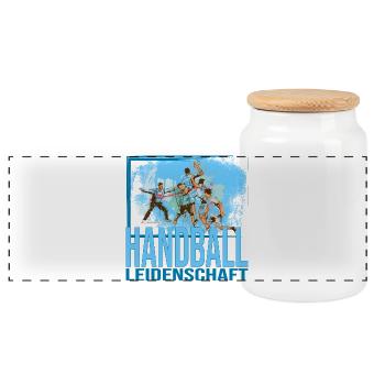 Handball Leidenschaft - Panorama Keksdose mit Holzdeckel - Weiß - Vorne