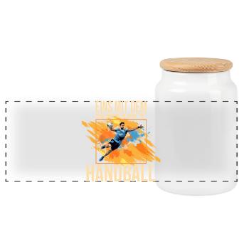 Eins mit dem Sport - Handball - Panorama Keksdose mit Holzdeckel - Weiß - Vorne