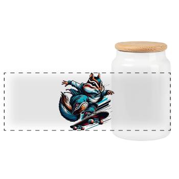 Cool chipmunk on a skateboard - Panoramic Cookie Jar with Wooden Lid - white - Front