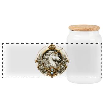 majestätisches Einhorn kunstvoll verziert - Panorama Keksdose mit Holzdeckel - Weiß - Vorne
