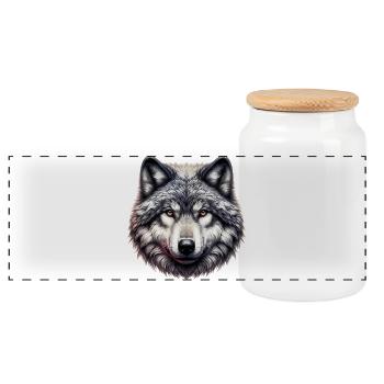 Wolf - Panorama Keksdose mit Holzdeckel - Weiß - Vorne