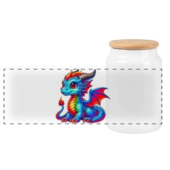 Drache - Panorama Keksdose mit Holzdeckel - Weiß - Vorne