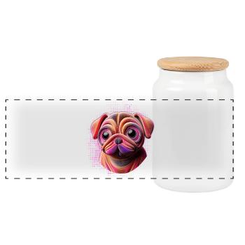 carlin chien ami câlin fille 3D pépinière - Boîte à biscuits avec couvercle en bois - blanc - Devant