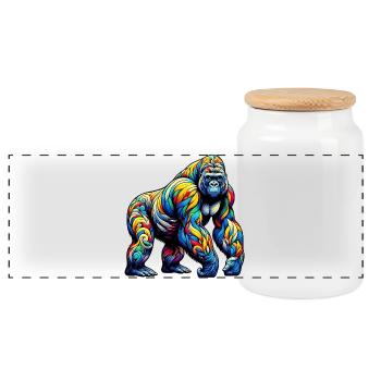 Gorilla - Panoramic Cookie Jar with Wooden Lid - white - Front