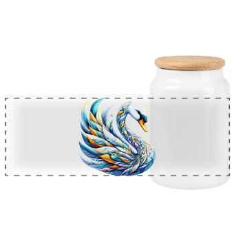 Swan - Panoramic Cookie Jar with Wooden Lid - white - Front