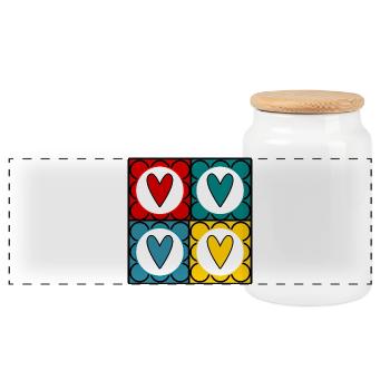 HERZ. HERZ. HERZ. VALENTINSTAG. LIEBE. LIEBE - Panorama Keksdose mit Holzdeckel - Weiß - Vorne