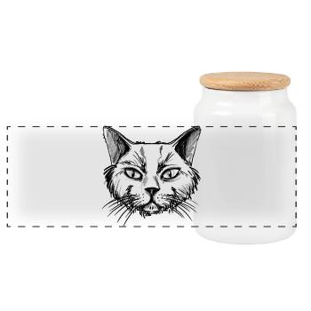 Chat - Boîte à biscuits avec couvercle en bois - blanc - Devant
