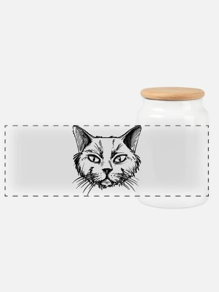 Katze - Panorama Keksdose mit Holzdeckel - Weiß
