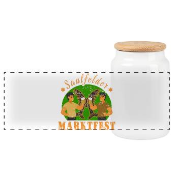 Saalfeld Market Festival - Panoramic Cookie Jar with Wooden Lid - white - Front