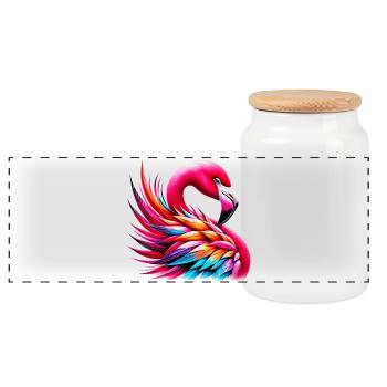 Flamingo - Panoramic Cookie Jar with Wooden Lid - white - Front