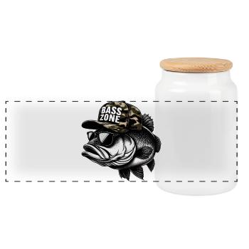 striped bass zone - Panoramic Cookie Jar with Wooden Lid - white - Front
