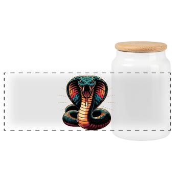 dynamic and colorful Cobra snake motif - Panoramic Cookie Jar with Wooden Lid - white - Front