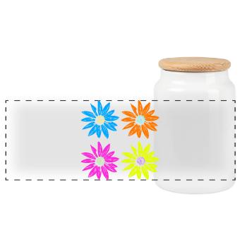 Floral Pop Art Four Colors - Panoramic Cookie Jar with Wooden Lid - white - Front