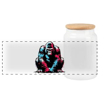 Gorilla - Panorama Keksdose mit Holzdeckel - Weiß - Vorne