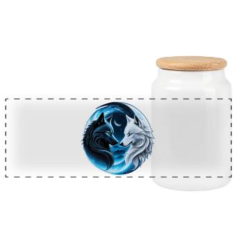 Deux têtes de loup majestueuses - Boîte à biscuits avec couvercle en bois - blanc - Devant